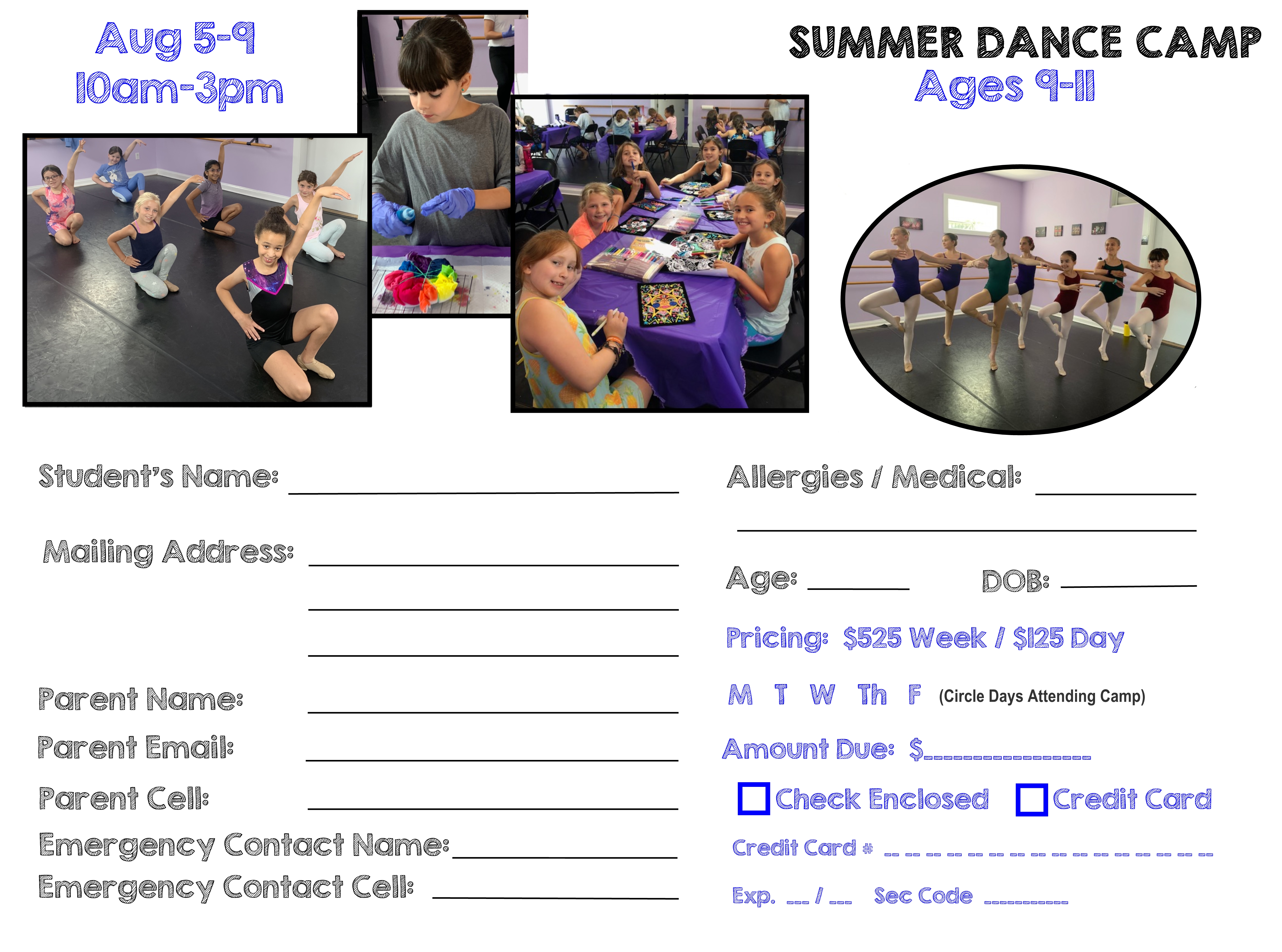 Summer Dance Ages Registration Card